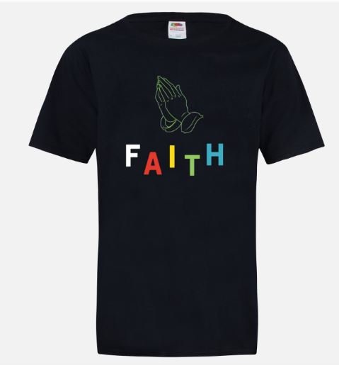 This colorful T shirt reminds you that after you pray, you need to keep the faith.  Check out the matching Hoodies & Back Packs